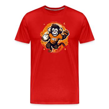 Mako der Rugby-Affe - Männer Premium Bio T-Shirt - Rot - Vorne - Damien (186cm)