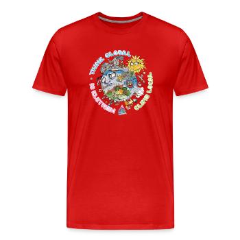 Pensez à l’escalade globale Fond sombre local - T-shirt bio Premium Homme - rouge - Devant - Damien (186cm)