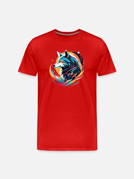 Wolf and Mountain - Protective Nature - Men's Premium Organic T-Shirt - red