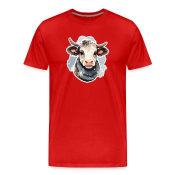 Beef in winter with scarf and snowflakes - Men's Premium Organic T-Shirt - red - Front - Damien (186cm)