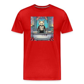 Renard, baignoire, livre, lecture renard - T-shirt bio Premium Homme - rouge - Devant - Damien (186cm)