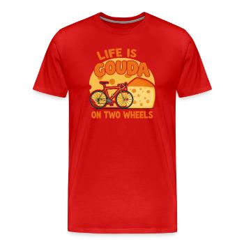 La vie, c’est Gouda sur deux roues ! - T-shirt bio Premium Homme - rouge - Devant - Damien (186cm)