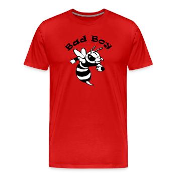 Saying "Bad Boy" with a cool comic bee - Men's Premium Organic T-Shirt - red - Front - Damien (186cm)