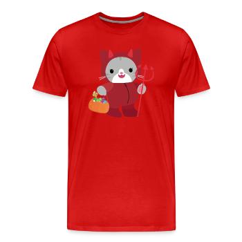 Chat d’Halloween Diable Rouge. Kawai - T-shirt bio Premium Homme - rouge - Devant - Damien (186cm)