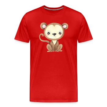 Mignon Singe Bébé Asie Chine Japon Singe Primate - T-shirt bio Premium Homme - rouge - Devant - Damien (186cm)
