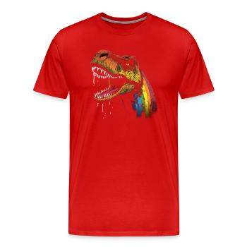 Regenbogen-Hals Tyrannosaurus - Männer Premium Bio T-Shirt - Rot - Vorne - Damien (186cm)
