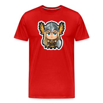 Ingrid, die Beschützerin: Cartoon-Walküre Ingrid - Männer Premium Bio T-Shirt - Rot - Vorne - Damien (186cm)