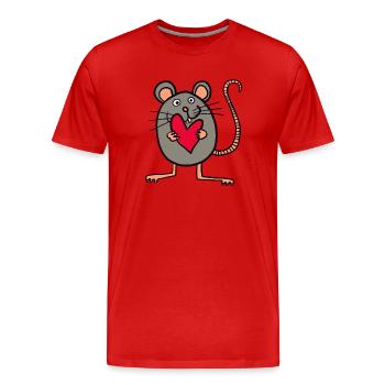 Mouse with heart - Men's Premium Organic T-Shirt - red - Front - Damien (186cm)