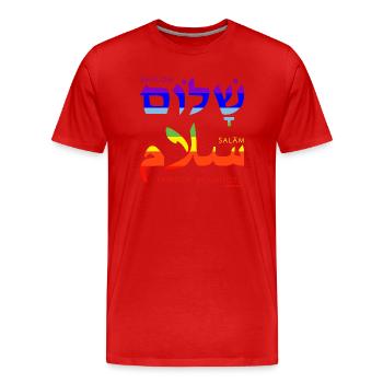 Shalom - Salaam - Frieden! - Männer Premium Bio T-Shirt - Rot - Vorne - Damien (186cm)