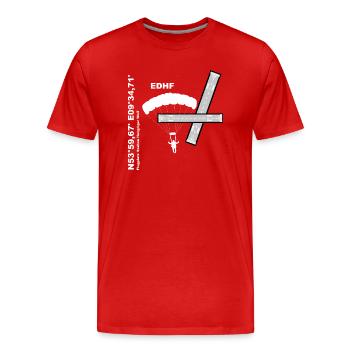 Flugplatz EDHF Design, Koordinaten und Fallschirm - Männer Premium Bio T-Shirt - Rot - Vorne - Damien (186cm)
