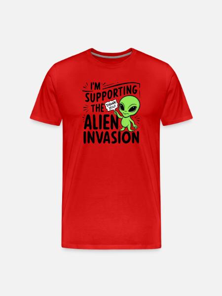 Alien Invasion - Humor - Men's Premium Organic T-Shirt - red