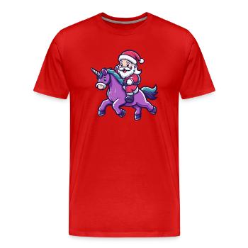 Licorne Père Noël dessin animé - T-shirt bio Premium Homme - rouge - Devant - Damien (186cm)
