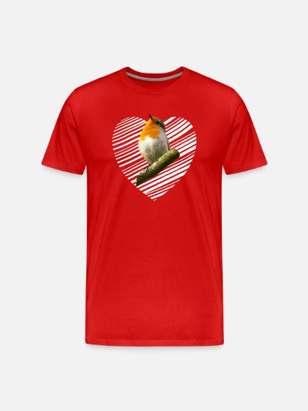Rotkehlchen Singvogel - Männer Premium Bio T-Shirt - Rot