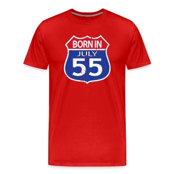 Né(e) en Juillet 1955 - T-shirt bio Premium Homme - rouge - Devant - Damien (186cm)