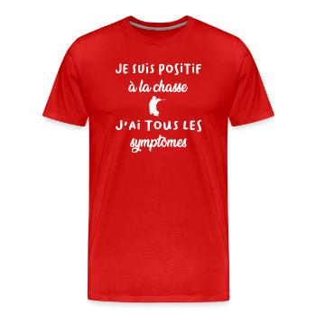 je suis positif à la chasse t-shirt humour - T-shirt bio Premium Homme - rouge - Devant - Damien (186cm)