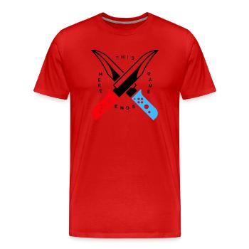 Couteau de contrôleur de console de jeu avec slogan - T-shirt bio Premium Homme - rouge - Devant - Damien (186cm)