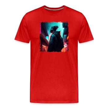 Sci-Fi Warrior in the Dark Cyber Future - Men's Premium Organic T-Shirt - red - Front - Damien (186cm)