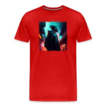 Cyberspace warrior in the future with neon light - Men's Premium Organic T-Shirt - red - Front - Damien (186cm)
