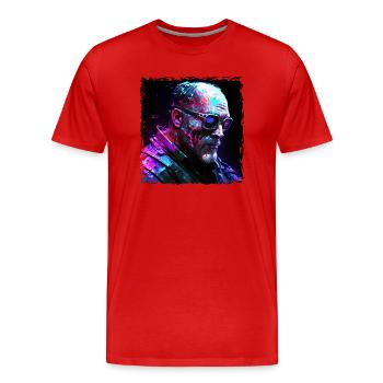 Old high-tech cyborg or android in neon light - Men's Premium Organic T-Shirt - red - Front - Damien (186cm)