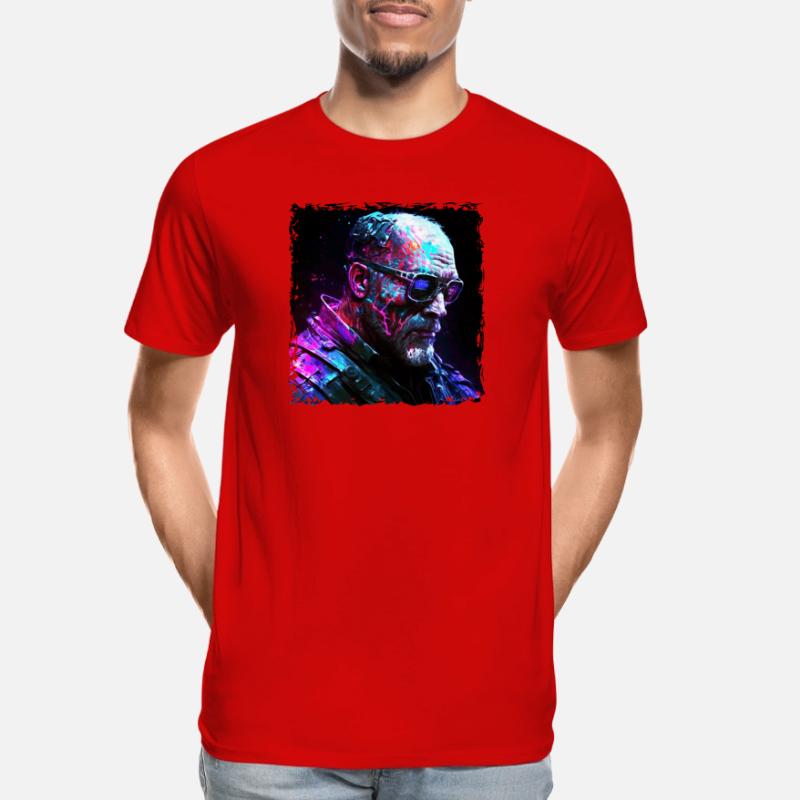 Alter High Tech Cyborg oder Android im Neonlicht Männer Premium Bio T-Shirt