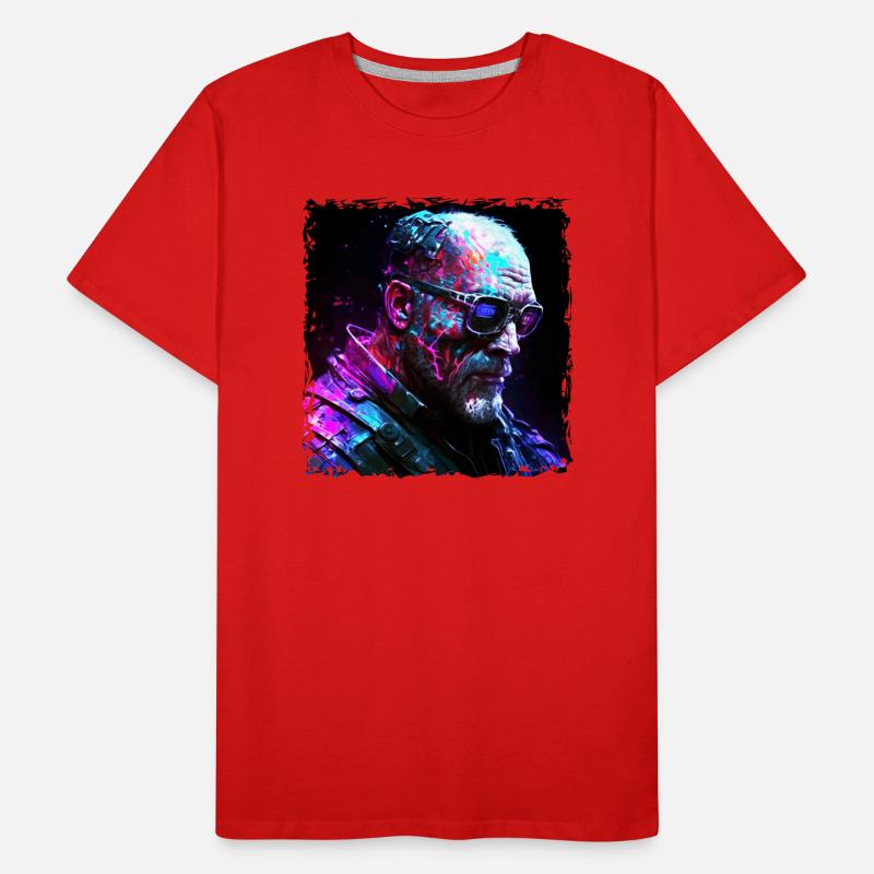 Alter High Tech Cyborg oder Android im Neonlicht Männer Premium Bio T-Shirt