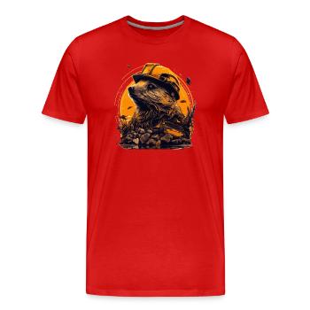 Beaver works on the construction site with yellow safety helmet - Men's Premium Organic T-Shirt - red - Front - Damien (186cm)