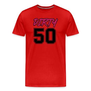 dirty 50 - Men's Premium Organic T-Shirt - red - Front - Damien (186cm)