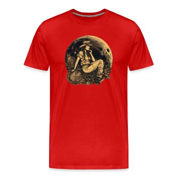 Steampunk Woman Golden Moon Space Traveler - Men's Premium Organic T-Shirt - red - Front - Damien (186cm)