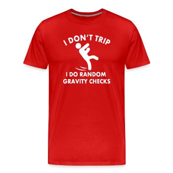 Random Gravity Checks Funny - Men's Premium Organic T-Shirt - red - Front - Damien (186cm)