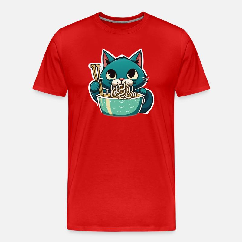 Katze isst Instant Noldes - Männer Premium Bio T-Shirt - Rot