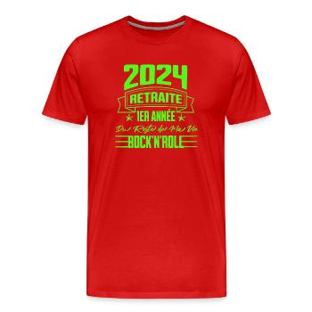 "2024 Retraite Rock'n'Roll - Première Année" - T-shirt bio Premium Homme - rouge - Devant - Damien (186cm)