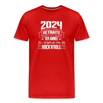 "2024 Rock 'n' Roll Retreat - First Year" BLC - Men's Premium Organic T-Shirt - red - Front - Damien (186cm)