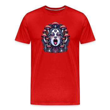 Trippy Frauengesicht mit Magic Mushrooms - Männer Premium Bio T-Shirt - Rot - Vorne - Damien (186cm)
