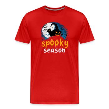 Gruselige Jahreszeit Halloween Design – Hexe, Katze & Jack - Männer Premium Bio T-Shirt - Rot - Vorne - Damien (186cm)