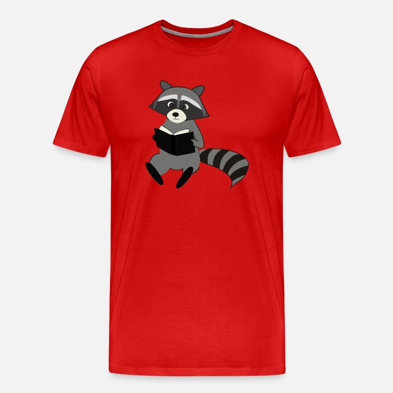 Waschbär liest Buch Geschenkidee - Männer Premium Bio T-Shirt - Rot