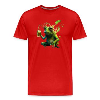 Drôle de grenouille appréciant sa bière - T-shirt bio Premium Homme - rouge - Devant - Damien (186cm)