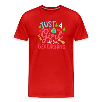 Mädchen, das Geocaching liebt - Männer Premium Bio T-Shirt - Rot - Vorne - Damien (186cm)