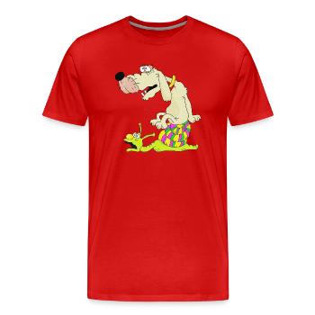 Drôles de promenades en chien sur un escargot - T-shirt bio Premium Homme - rouge - Devant - Damien (186cm)
