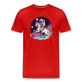 Astronat reitet auf Pferd im All - Männer Premium Bio T-Shirt - Rot - Vorne - Damien (186cm)