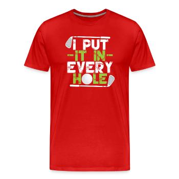 Je l’ai mis dans tous les trous - T-shirt bio Premium Homme - rouge - Devant - Damien (186cm)
