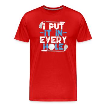 Je l’ai mis dans tous les trous - T-shirt bio Premium Homme - rouge - Devant - Damien (186cm)