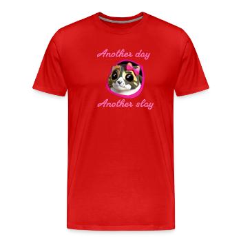 Un autre jour, un autre meurtre, chat, boucle - T-shirt bio Premium Homme - rouge - Devant - Damien (186cm)
