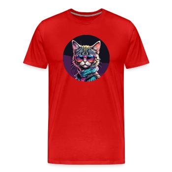 Retro Cat / Retro Katze - Männer Premium Bio T-Shirt - Rot - Vorne - Damien (186cm)