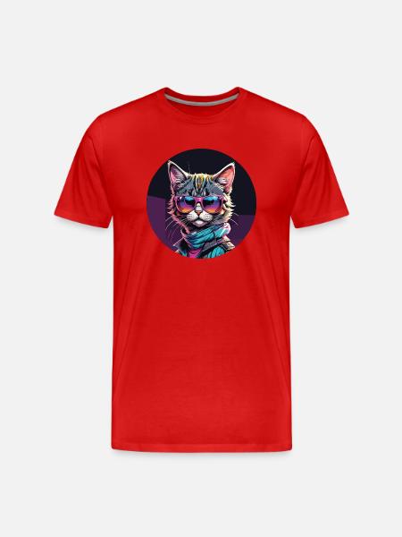 Retro Cat / Retro Katze - Männer Premium Bio T-Shirt - Rot