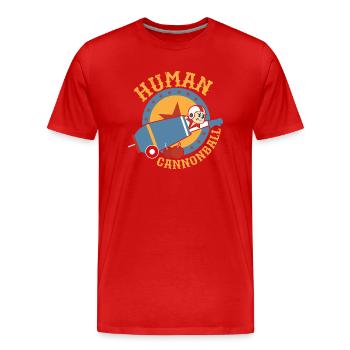 Human Cannonball Theme Party Circus Costume - Men's Premium Organic T-Shirt - red - Front - Damien (186cm)