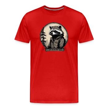 Waschbär "Die Erde hat keine Besitzer,..." - Männer Premium Bio T-Shirt - Rot - Vorne - Damien (186cm)