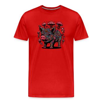 Trippy Polka Dot Pig - Männer Premium Bio T-Shirt - Rot - Vorne - Damien (186cm)