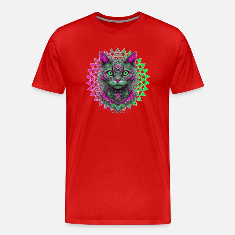 Geometrisches Kätzchen 🐾 - Männer Premium Bio T-Shirt - Rot