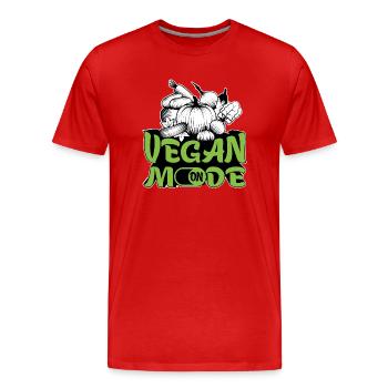 Vegan Mode ON Illustration - Männer Premium Bio T-Shirt - Rot - Vorne - Damien (186cm)