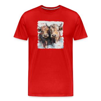 Two young bulls or two cows? - Men's Premium Organic T-Shirt - red - Front - Damien (186cm)